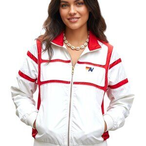 Aviator Nation Racer Jacket White and Cherry Size Small Hood Defect